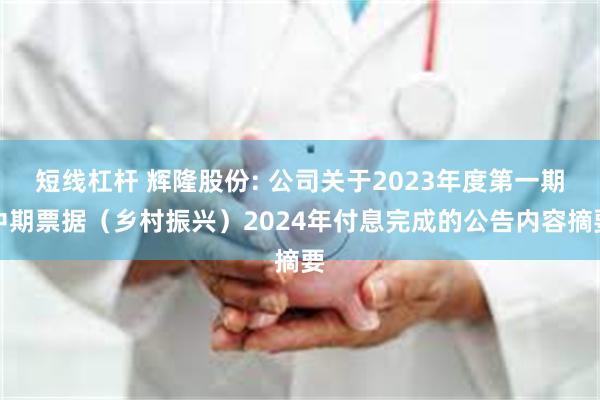 短线杠杆 辉隆股份: 公司关于2023年度第一期中期票据（乡村振兴）2024年付息完成的公告内容摘要