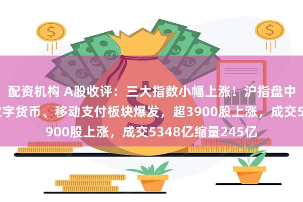 配资机构 A股收评：三大指数小幅上涨！沪指盘中续刷调整新低，数字货币、移动支付板块爆发，超3900股上涨，成交5348亿缩量245亿